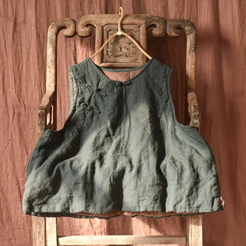 Autumn Winter Retro Padded Cotton Linen Vest Durable Zipper Closures