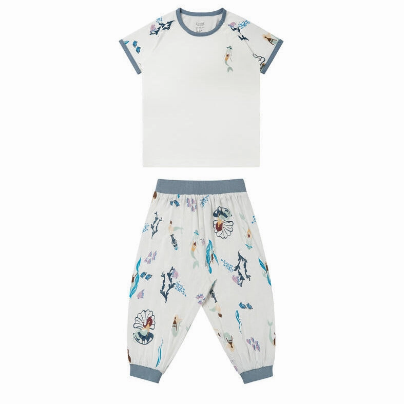 Buttoned Yoga wear for children Nest Designs Kids/Baby Designs Kids/Baby Bamboo Avocado Jersey Short Sleeve Capri Shorts Play Set - Splish Splash