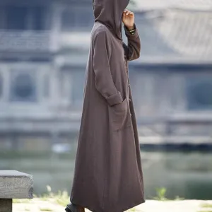 Outdoor Protection theater performance Babakud Autumn Cotton Linen Retro Loose Cardigan Hooded Coat