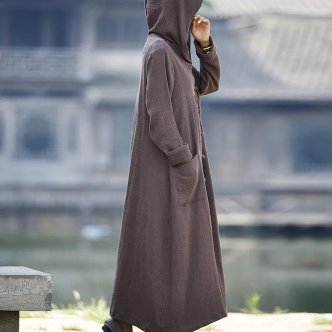 Outdoor Protection theater performance Babakud Autumn Cotton Linen Retro Loose Cardigan Hooded Coat