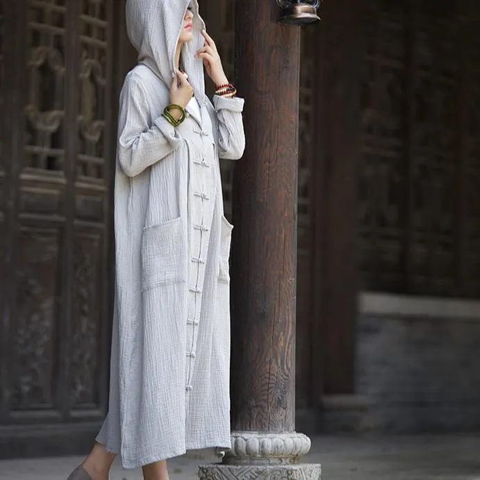 Warm and Practical Babakud Autumn Cotton Linen Retro Loose Cardigan Hooded Coat