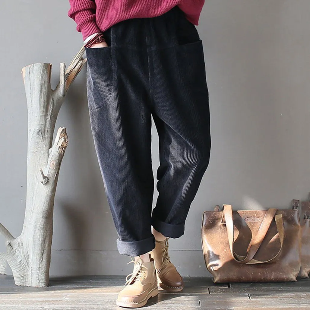 BABAKUD Cotton Corduroy Radish Pants Women Casual Harlan Pants Ripstop Texture Heat Control