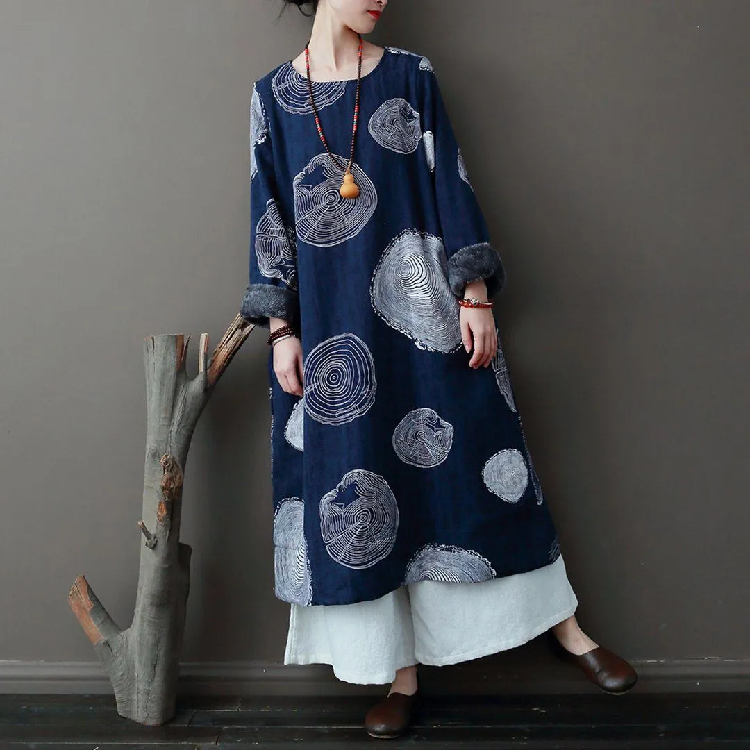 Layerable Piece Babakud Ethnic Style Warmth Jacquard Fleece Dresses