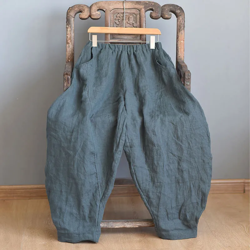 Reinforced Knees Babakud Plus Size - Spring Solid Color Linen Loose Casual Pants