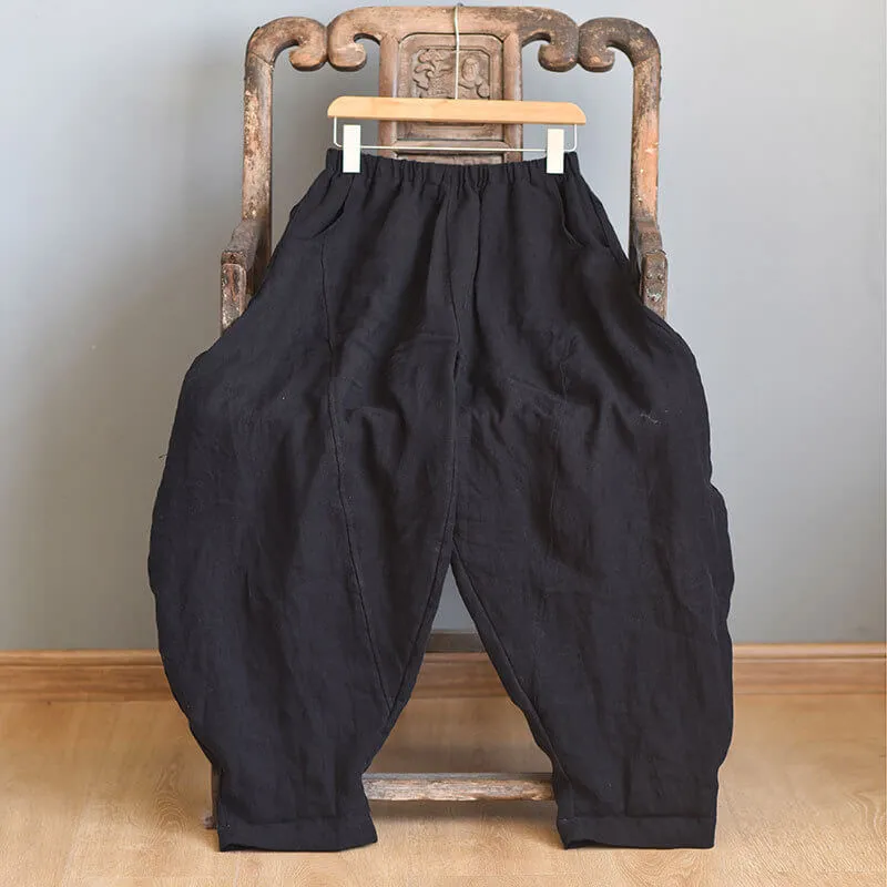 ReinforcedBeltLoops Babakud Plus Size - Spring Solid Color Linen Loose Casual Pants