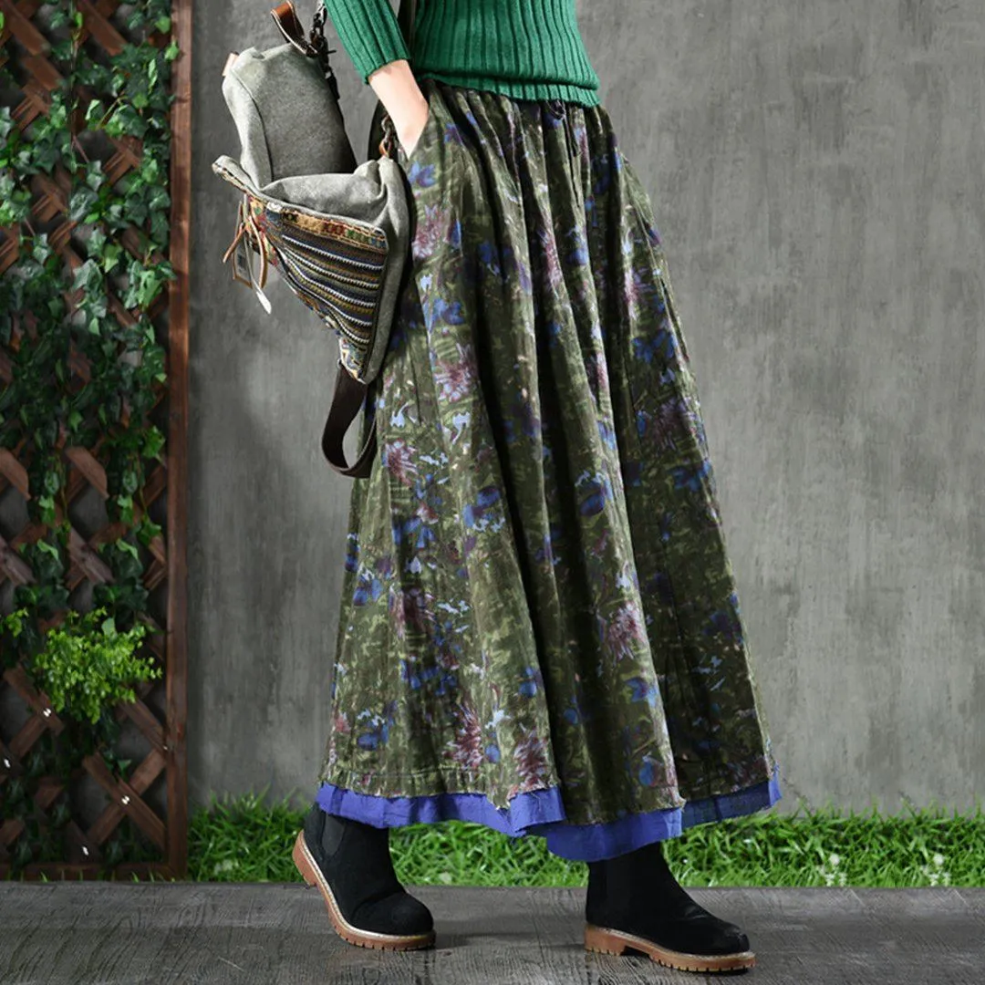 Babakud Retro Floral A-Line Cotton Skirts Foil Print