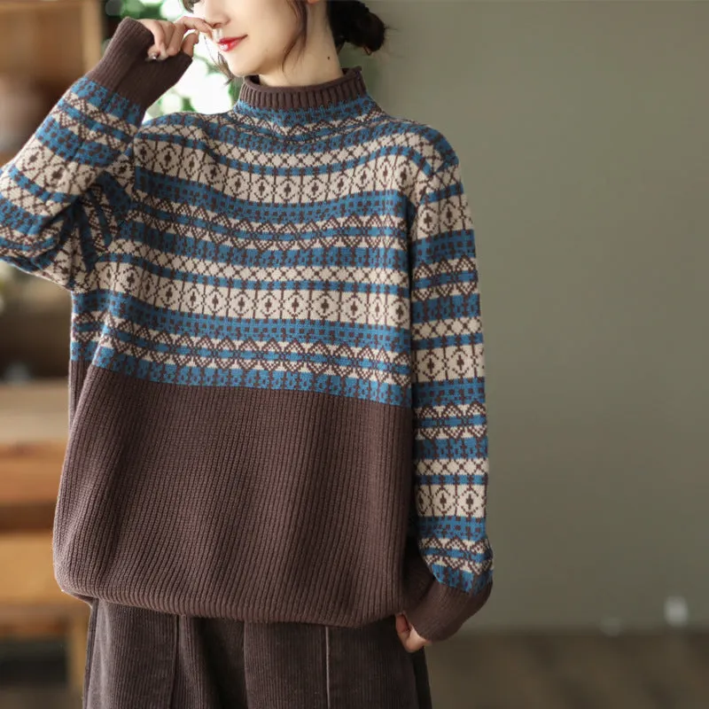 LightweightDesign Babakud Women Autumn Artistic Jacquard Cotton Knitted Sweater