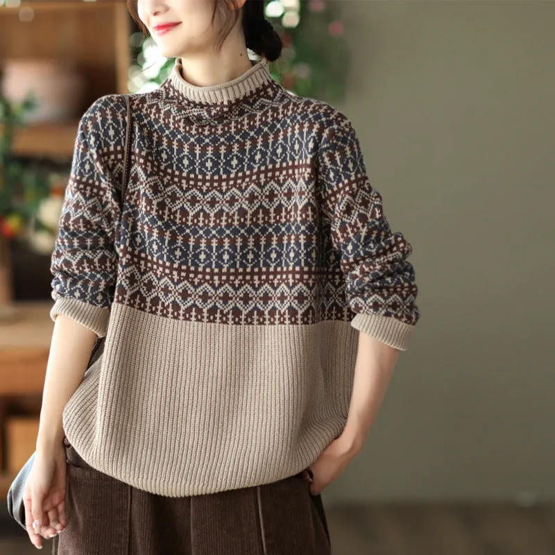 Babakud Women Autumn Artistic Jacquard Cotton Knitted Sweater Knit Design