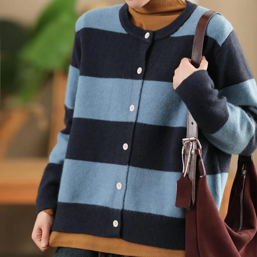 Babakud Women Autumn Color Matching Striped Wool Knitted Sweater Soft Knitwear Eco Certified Fabrications
