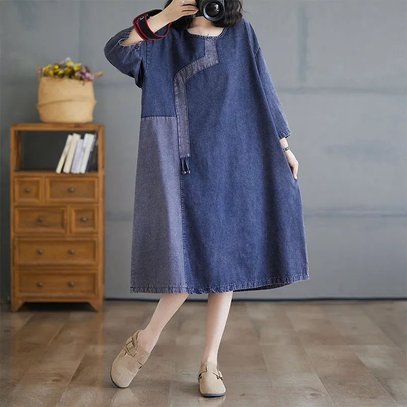 Babakud Women Autumn Denim Long Sleeves Dress Relaxed Style Wear
