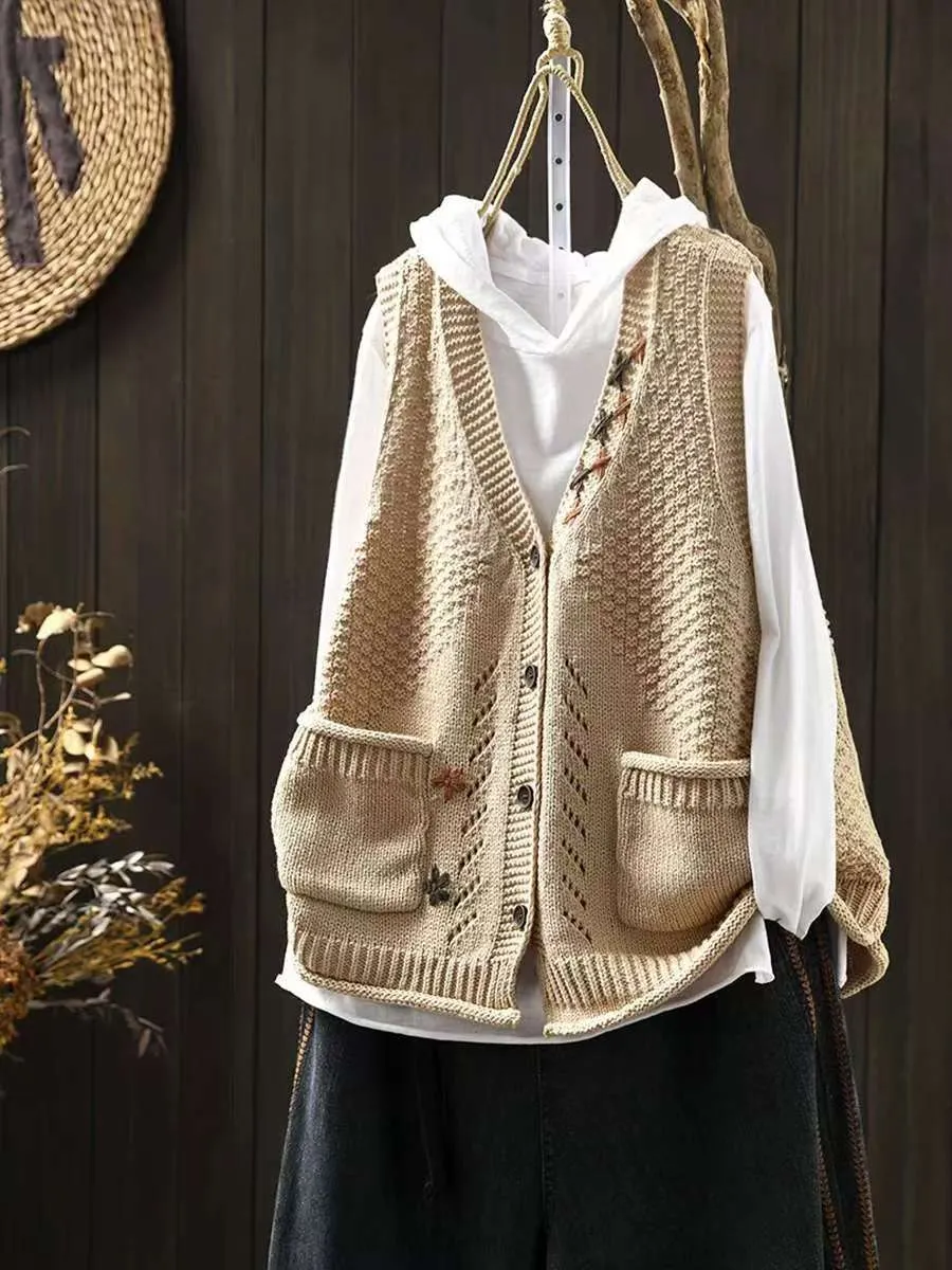 Babakud Women Autumn Embroidered Cotton Knitted Casual Vest Printed design
