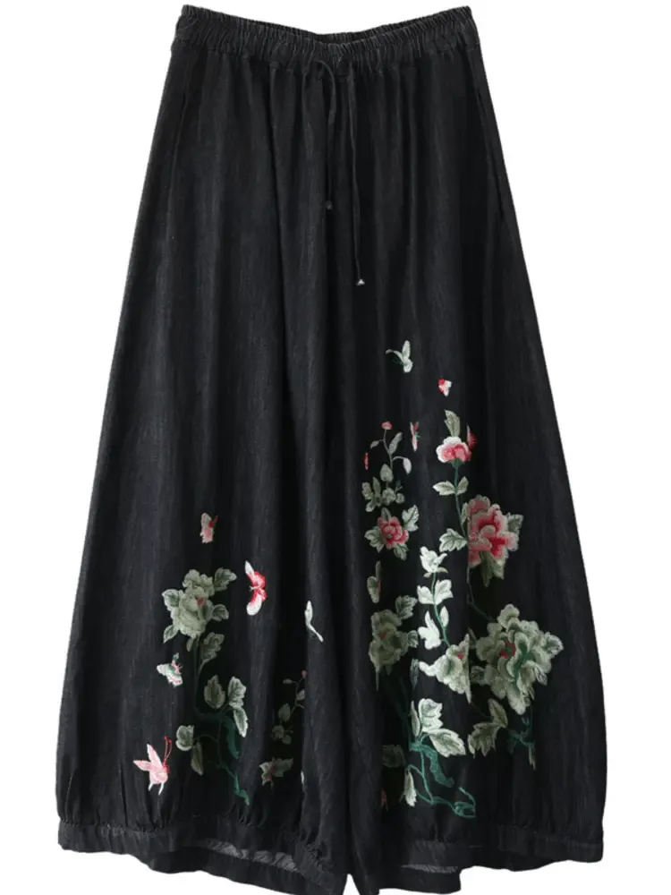 Street Comfort Babakud Women Autumn Floral Comfortable Cotton Denim Pants