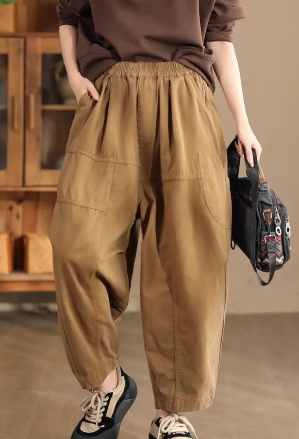 Babakud Women Autumn Loose Cotton Casual Harem Pants Fashion Fit HiddenDrawcord