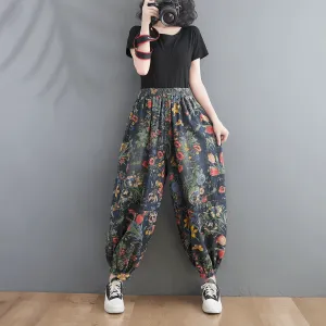 Babakud Women Autumn Retro Blossom High-Waist Harem Pants Loose cut Training Comfort