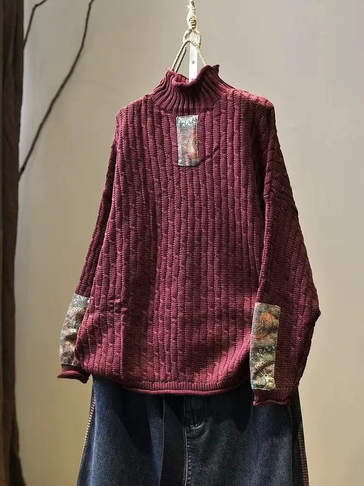 Babakud Women Autumn Retro Cotton Knitted Loose Sweater Ultimate Layer Crew Neck Design