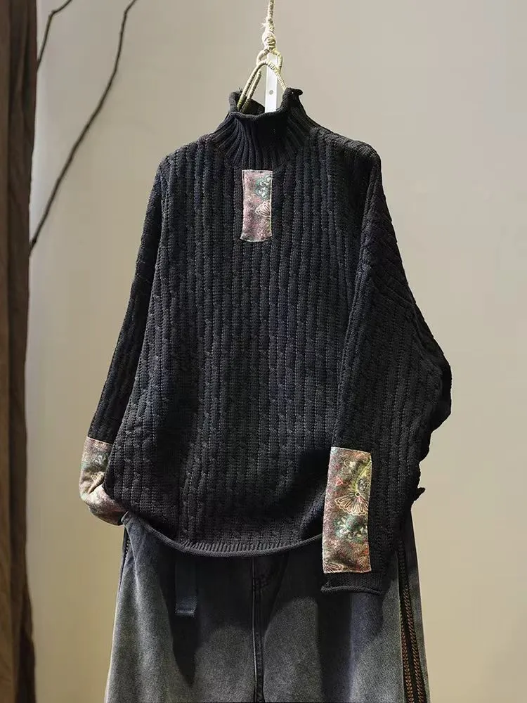 Babakud Women Autumn Retro Cotton Knitted Loose Sweater Warm Comfort Cozy Fit