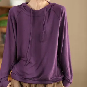 Basic Layer Babakud Women Autumn Solid Colors Cotton Hooded Sweater