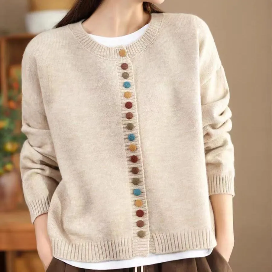Ultimate Layer Babakud Women Autumn Wool Cotton Knitted Colorful Button Sweater