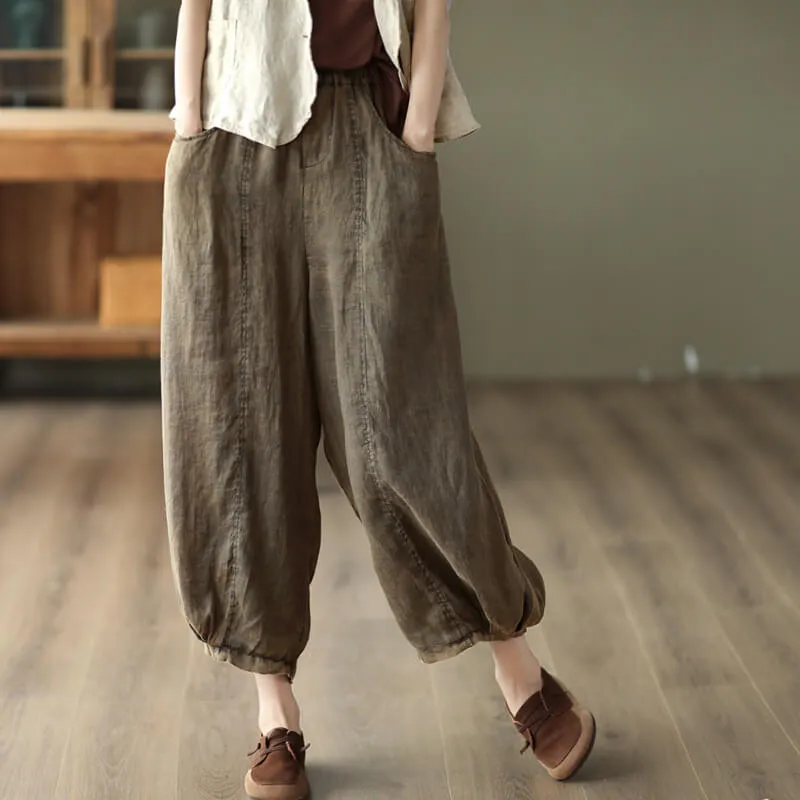 Babakud Women Classic Ramie Harem Pants Quick-Dry Fabric Easy Access