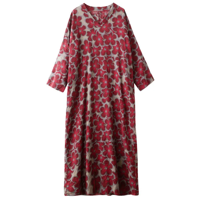 Babakud Women Plus Size Spring Floral Linen Maxi Dress Smocked-Detail Structured-Shape