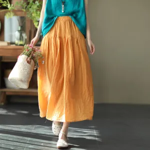 Babakud Women Premium Cotton Linen Long Skirt Laid Back Look Satin feel