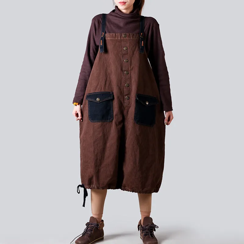 Sleek Drape Babakud Women Retro Loose Fit Cotton Denim Suspender Dress