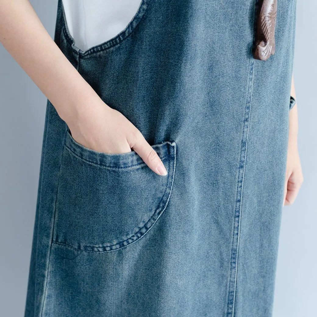 Babakud Women Solid Color Denim Casual Strap Skirt Push Button Closure