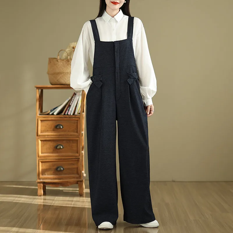 Weekend Bold Babakud Women Spring Retro Denim Cotton Loose Wide-Leg Jumpsuit