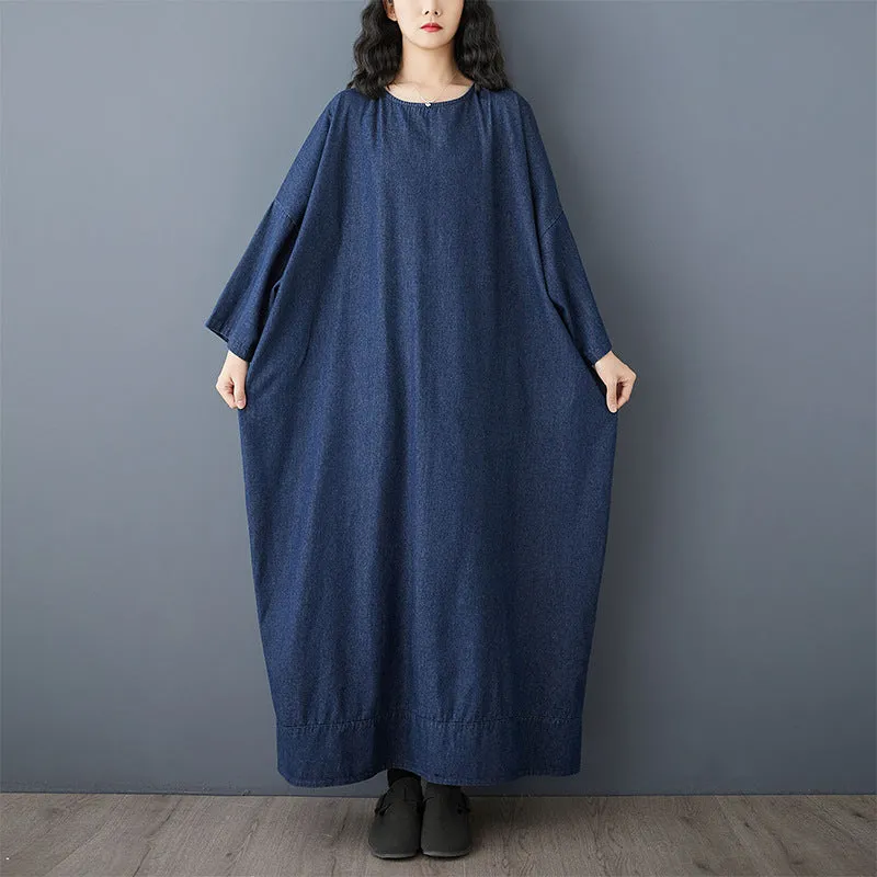 Babakud Women Spring Retro Oversized Vintage Denim Casual Long Dress Pretty Glow Romantic Mood