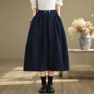 Babakud Women Spring Vintage Knit Denim Skirt with Polka Dot Design Simple Outfit Flowy Drape