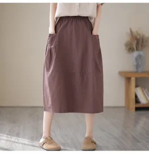 Babakud Women Summer Classic Cotton Linen Skirt Contrast Stitching Travel Influence