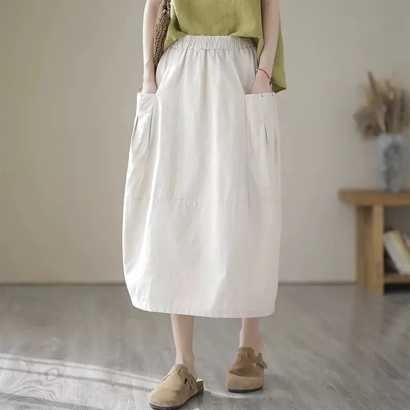 Sleek Motion Neutral Wear Babakud Women Summer Classic Cotton Linen Skirt