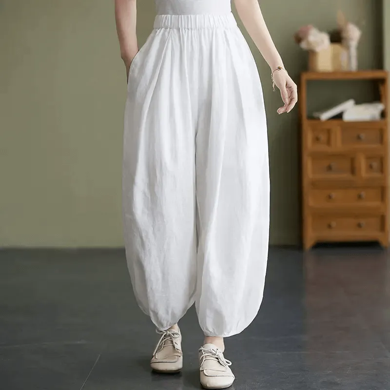 Babakud Women Summer Cotton Linen Bloomers Pants Sleek Appearance Cropped hem