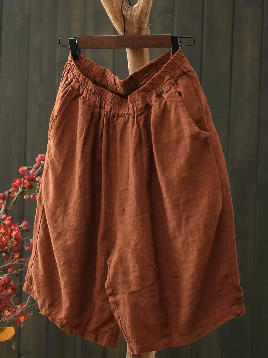 Babakud Women Summer Simple Linen Elastic-Waist Pants Non Irritating Tags