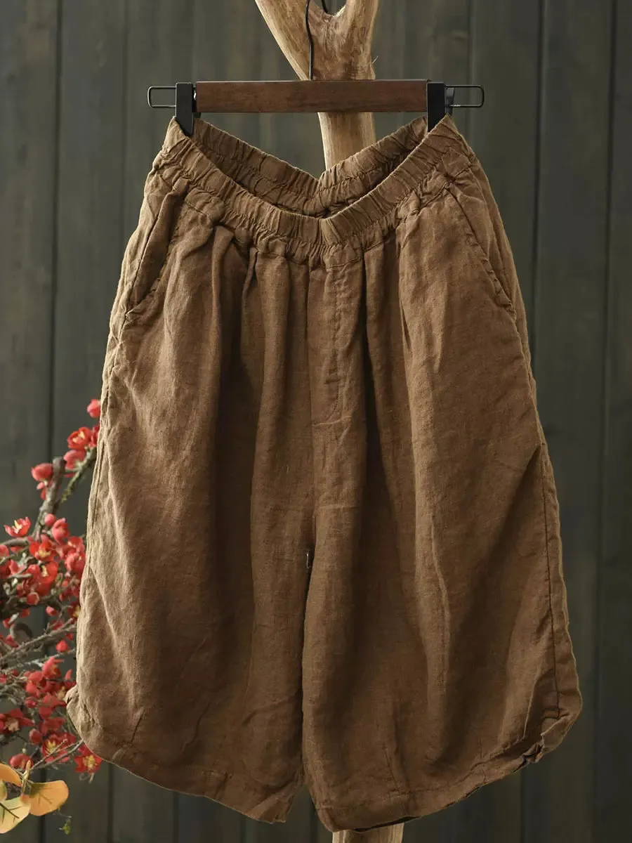 Breathable mesh lining Babakud Women Summer Simple Linen Elastic-Waist Pants