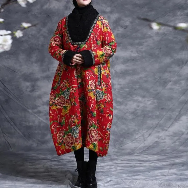 Innovate Camping Trip Babakud Women Winter Ethnic Flower Cotton Long Coat