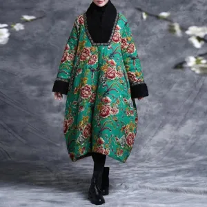 spring season Windproof Barrier Design Babakud Women Winter Ethnic Flower Cotton Long Coat