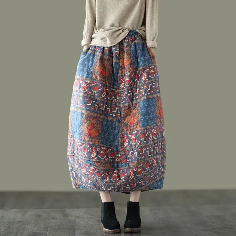 Timeless Piece Babakud Women Winter Retro Loose Quilted Flower Bud Skirt