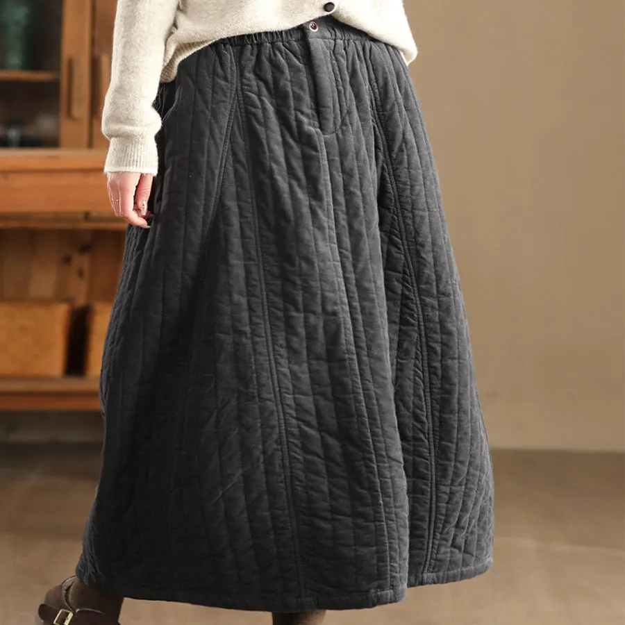 Babakud Women Winter Soft Cotton Corduroy Quilted A- Line Skirt Daily Favorite Mid Rise