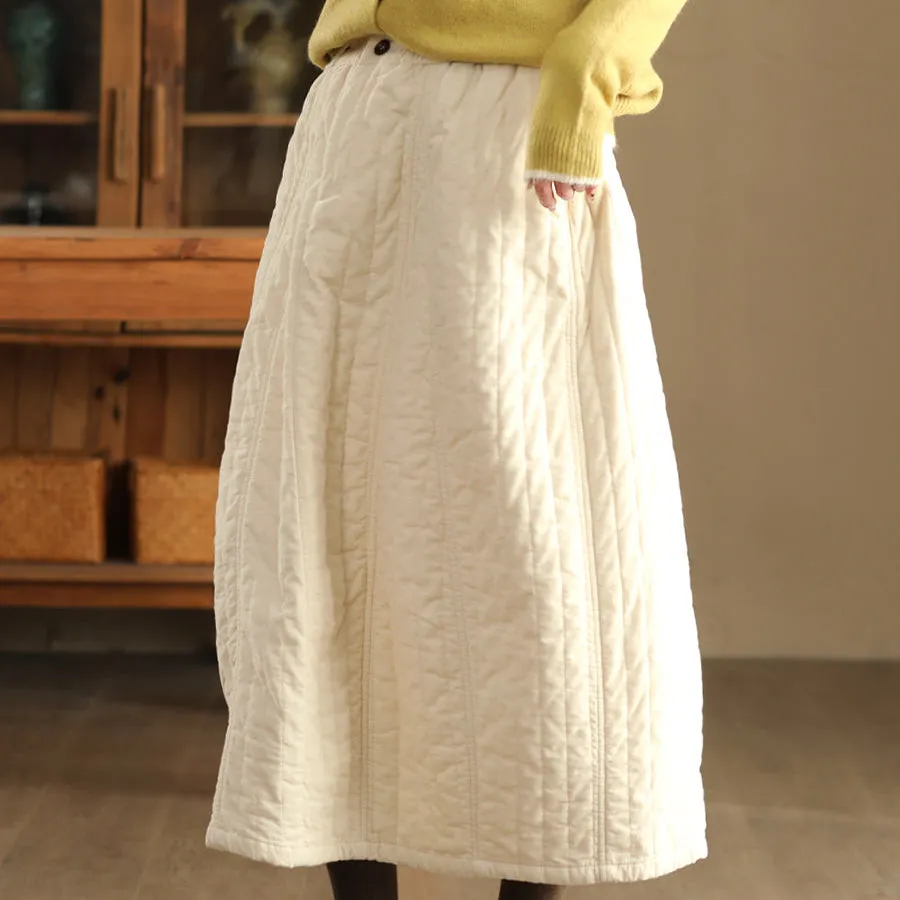 Babakud Women Winter Soft Cotton Corduroy Quilted A- Line Skirt Functional Detail Outfit Game