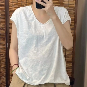 AntiStatic Properties Babakud Women Summer Cotton Casual V- Neck T-Shirt