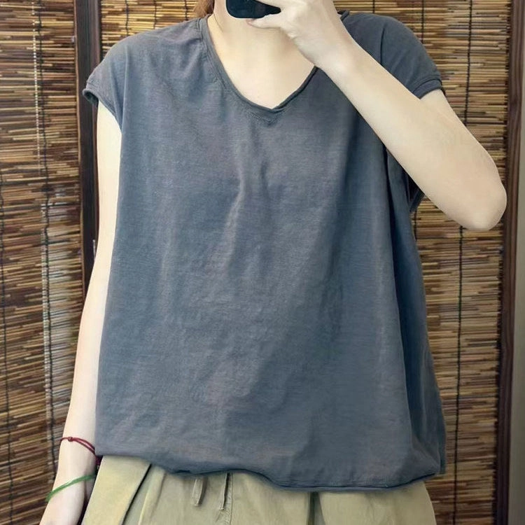 Babakud Women Summer Cotton Casual V- Neck T-Shirt Chill Comfort Layered Shoulder Design