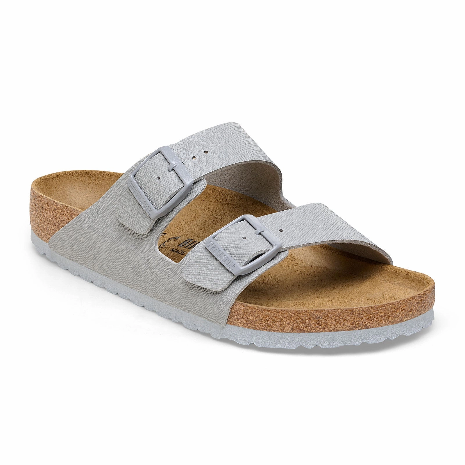 Birkenstock Arizona Slide Sandal (Men) - Saffiano Stone Coin Birko-Flor Office-Ready Shoes Polished Detail