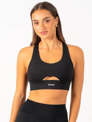 Elastic cuffs Breathable Lining Base Racer Back Sports Bra - Black
