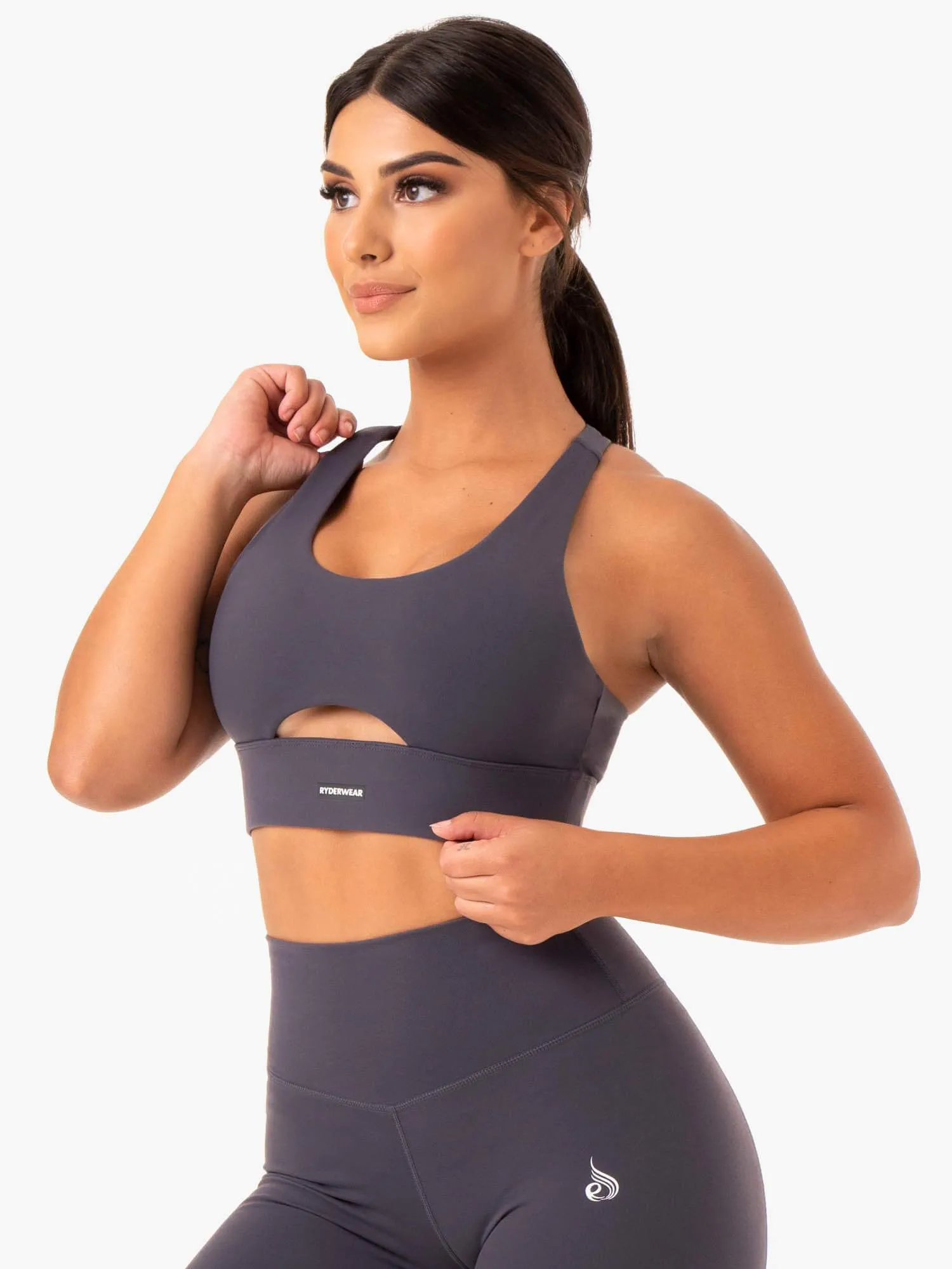 Base Racer Back Sports Bra - Charcoal White