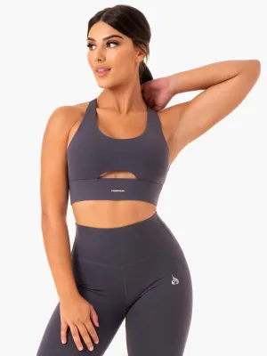 Base Racer Back Sports Bra - Charcoal Elastic waistband seams