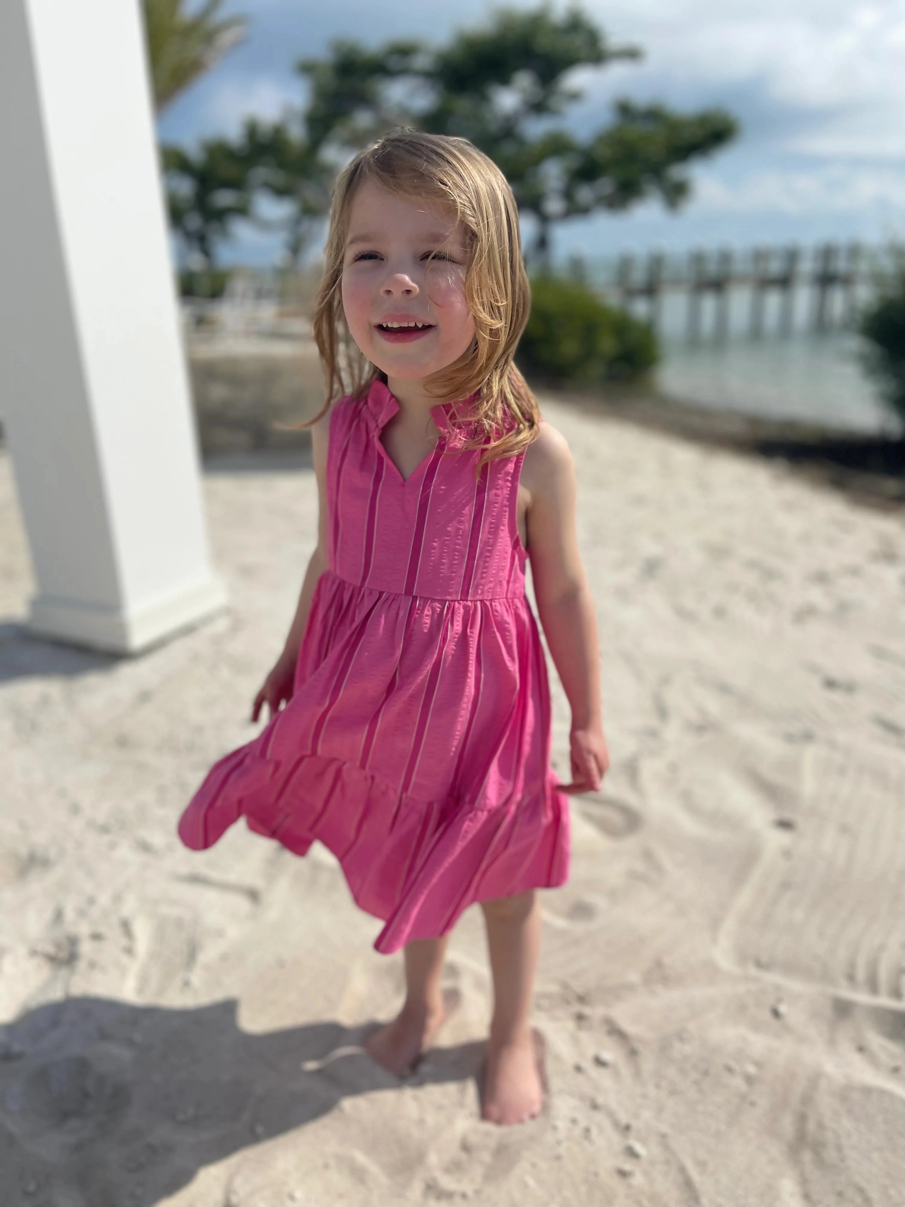 country Low - heat dry Annika Dress | Candy Pink Seersucker