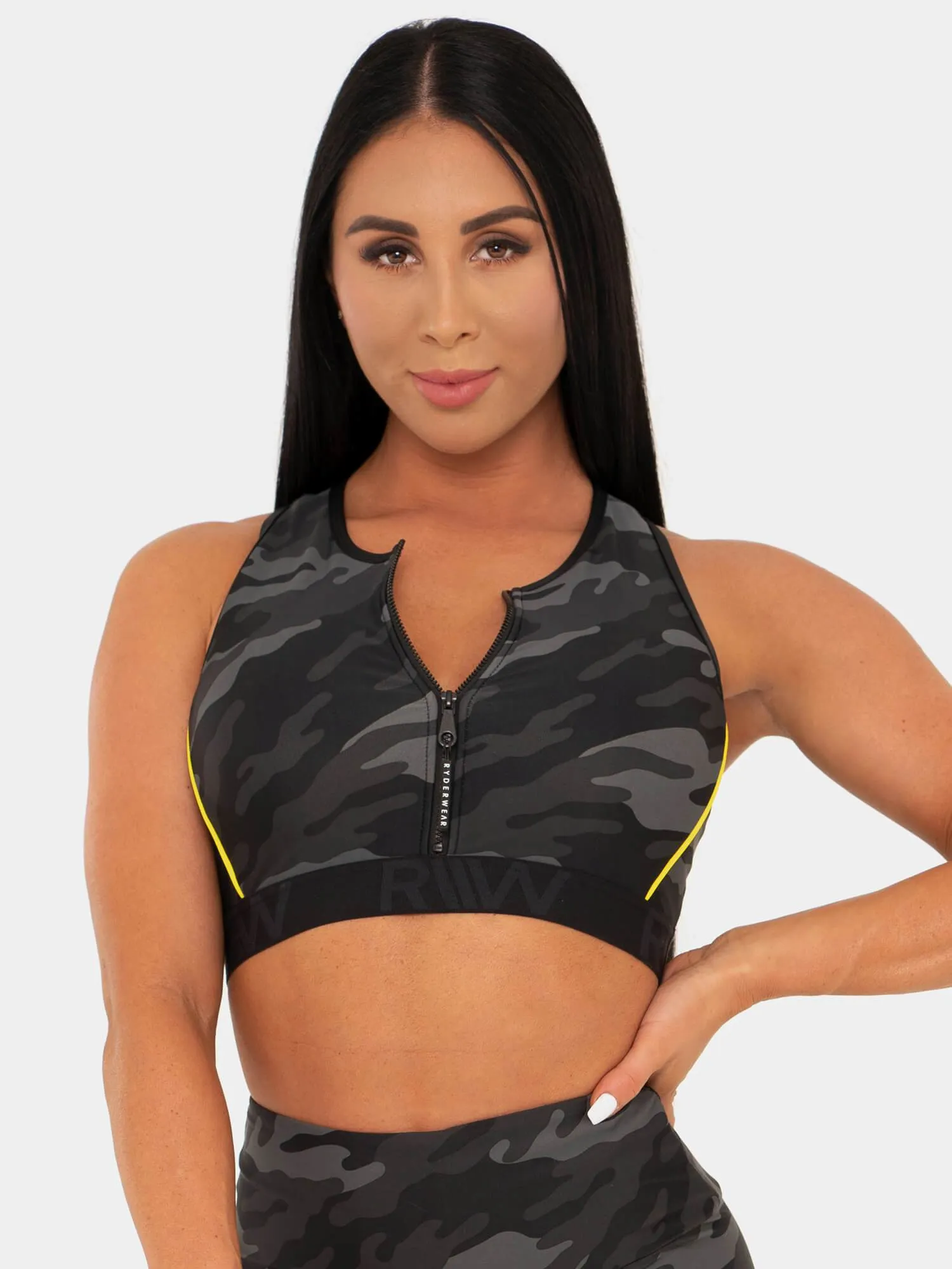BFCAMO Zip Up Sports Bra - Camo Lightweight Support Non-Irritating Fabric