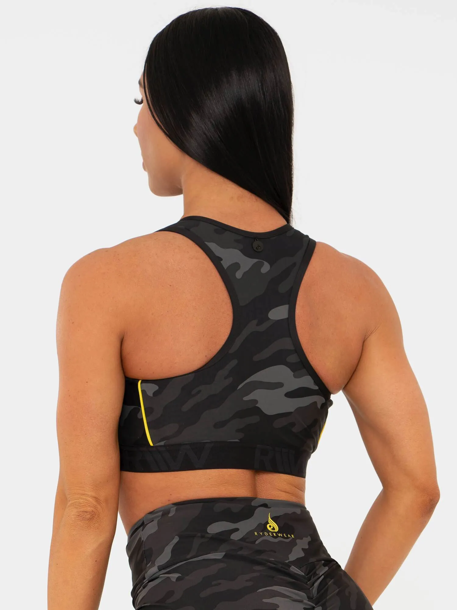 BFCAMO Zip Up Sports Bra - Camo Performance Fabric Elastic stitching seams
