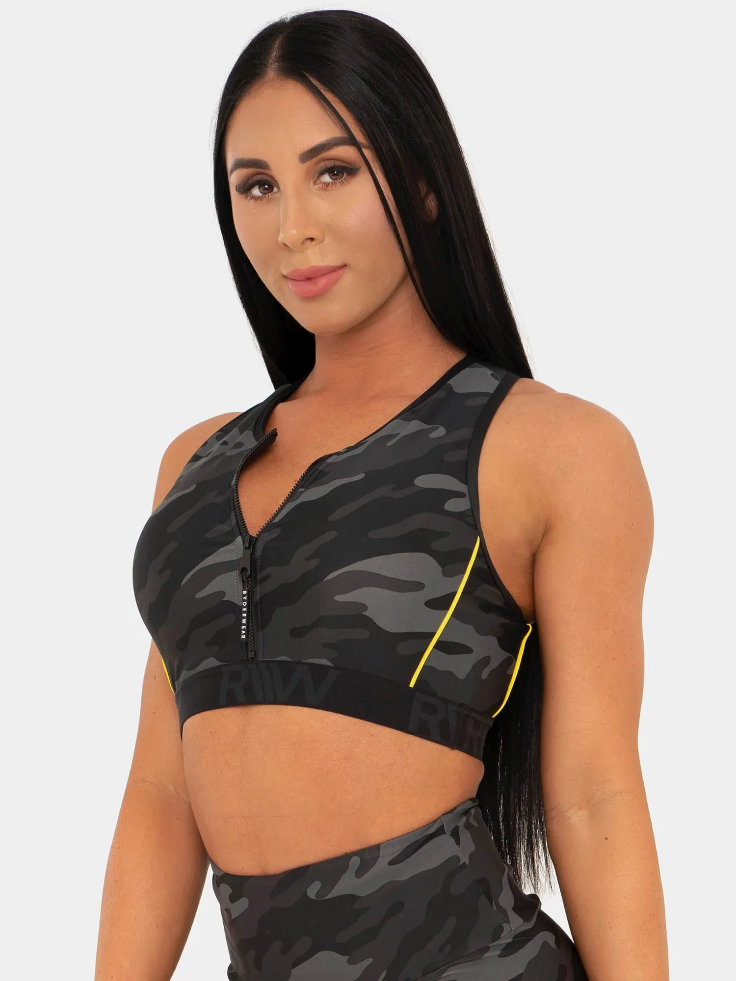 BFCAMO Zip Up Sports Bra - Camo Non-irritating seams